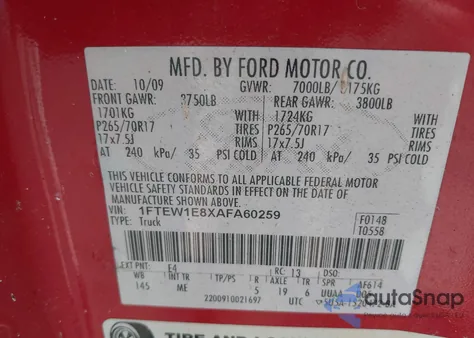 2010 Ford F-150 Xl/Xlt from USA, damaged, VIN 1FTEW1E8XAFA60259